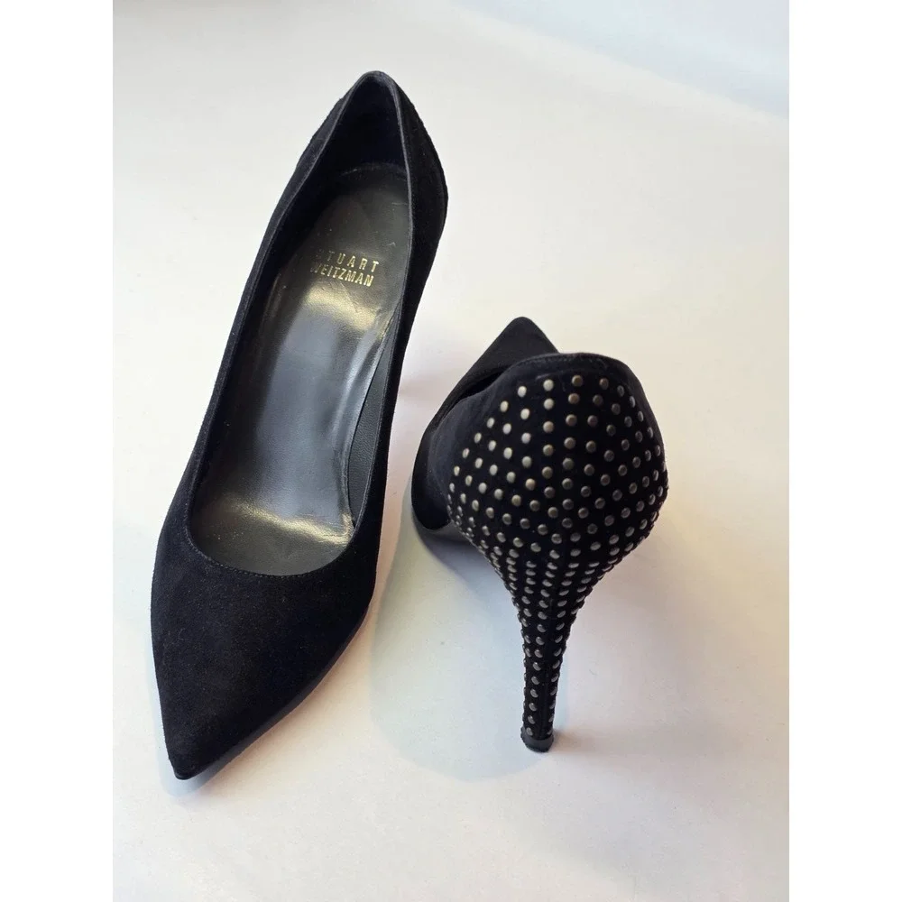 Stuart Weitzman Nouveau Women's Heels Size‎ 8.5 Black Suede Pointed-Toe Shoes